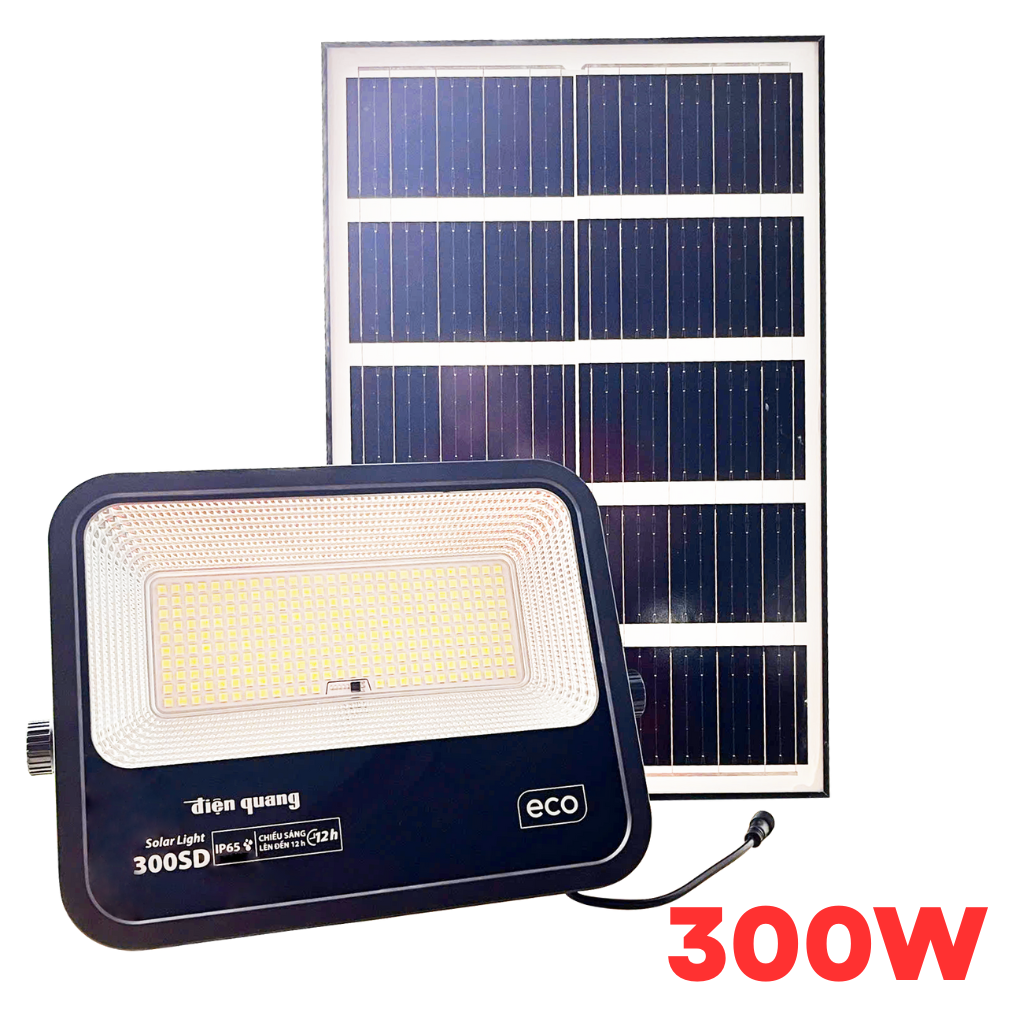 Bộ Đèn Chiếu Pha Năng Lượng Mặt Trời Ánh Sáng Trắng 60W - 300W (6500K ĐQ ECO SL01 V02V03 2500 lm IP65 Solar)