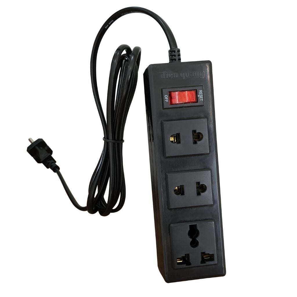 Ổ cắm ĐQ 002A-02 BL (3 lỗ, màu đen, sản phẩm xanh)