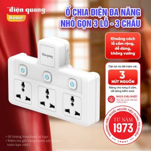 Ổ cắm chia điện Điện Quang Công Suất 2500W Tích Hợp Cổng USB &TypeC Sạc Nhanh 20W/ Sạc thường 12W