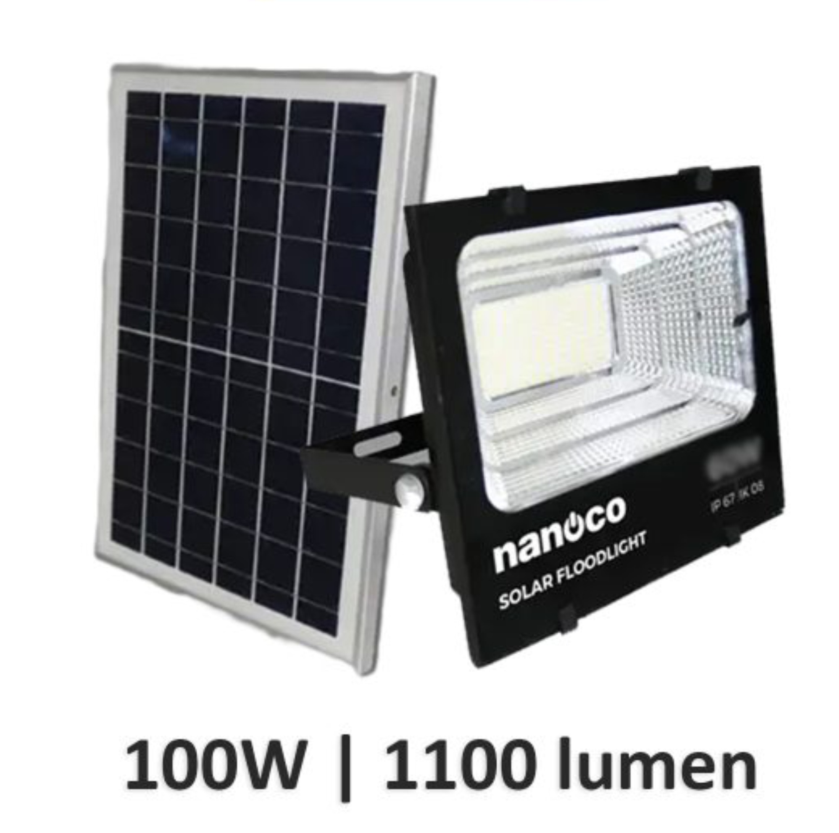 Đèn pha năng lượng mặt trời 100W IP67 NLFS100625L Nanoco (1 bộ đèn + solar)