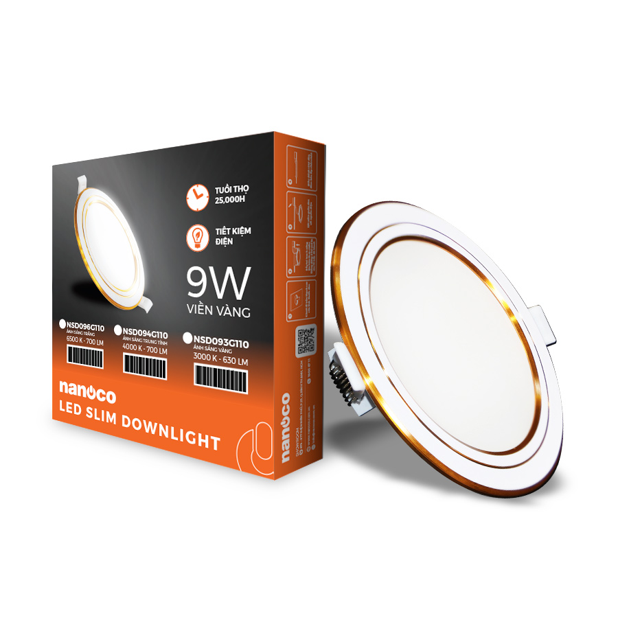 Đèn LED downlight siêu mỏng 9W – 3000K NSD076G90
